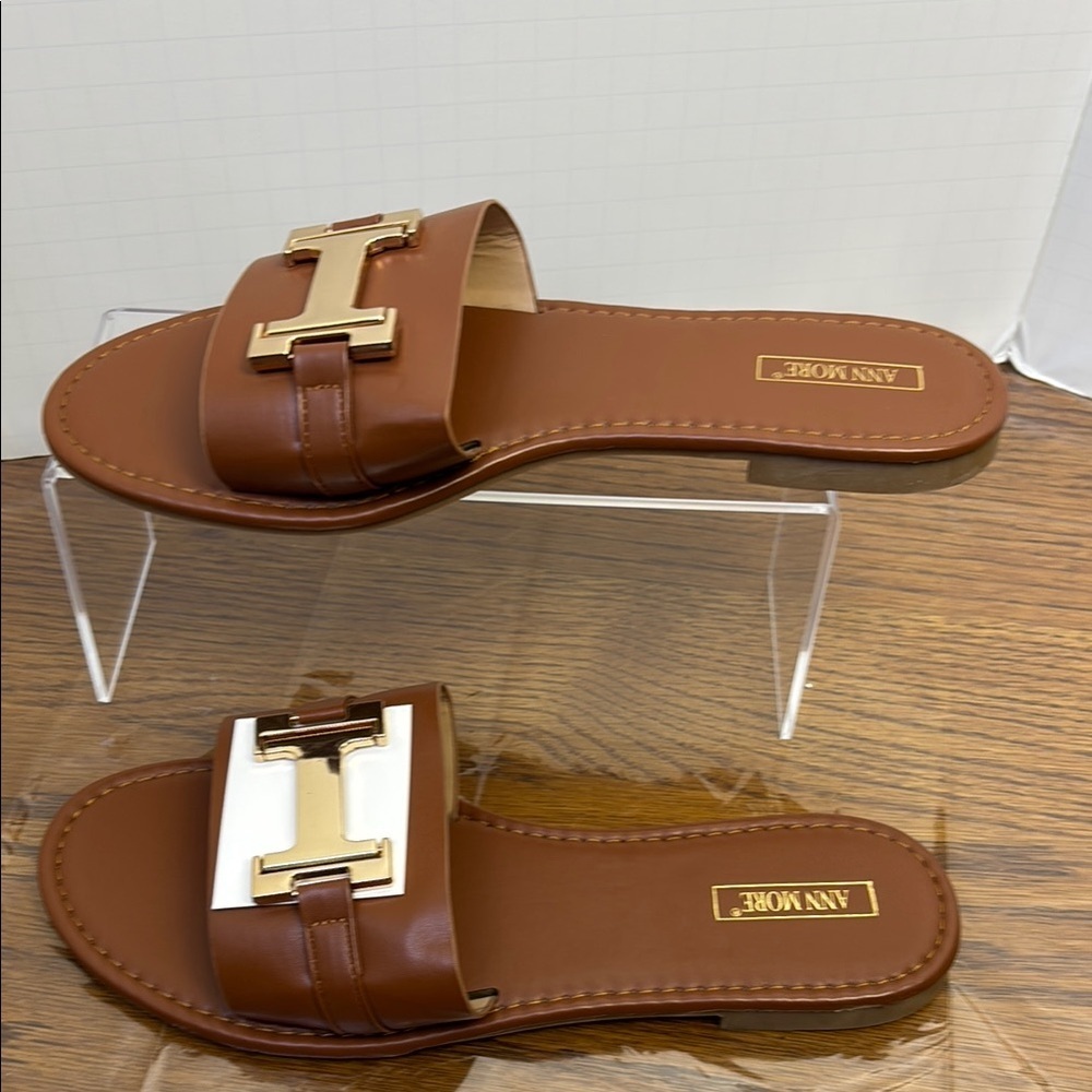 Elegant Brown Sandals with Gold Accents